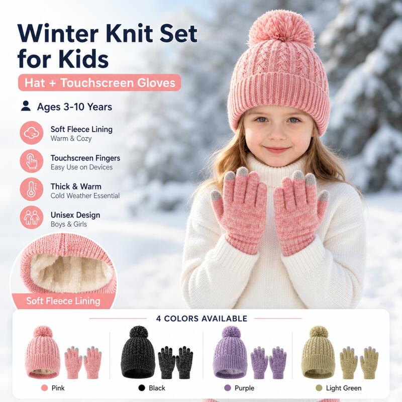 Knit Glove Touch Screen - Conjunto de gorro de punto y