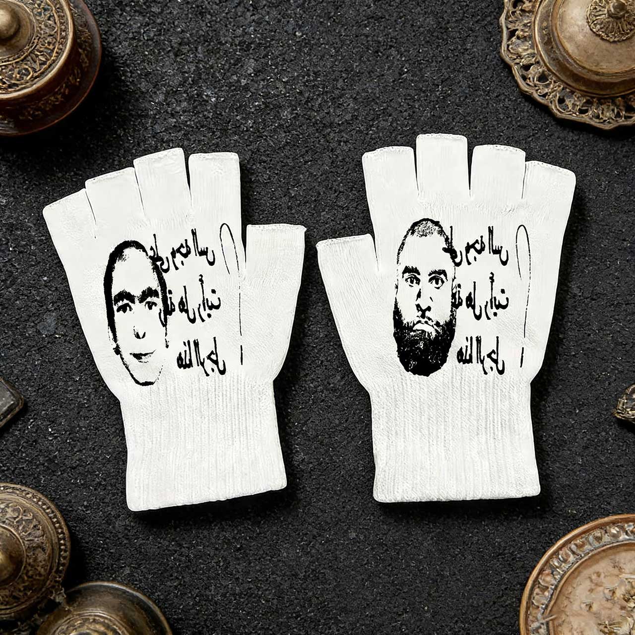 Knit Glove Touch Screen - Guantes sin dedos con estampado retro
