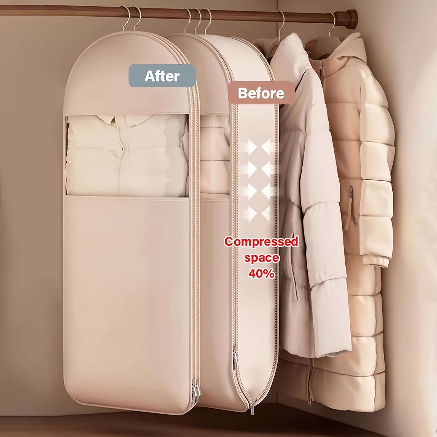 Winter Clothing Storage - Bolsa colgante de compresión beige, 40%